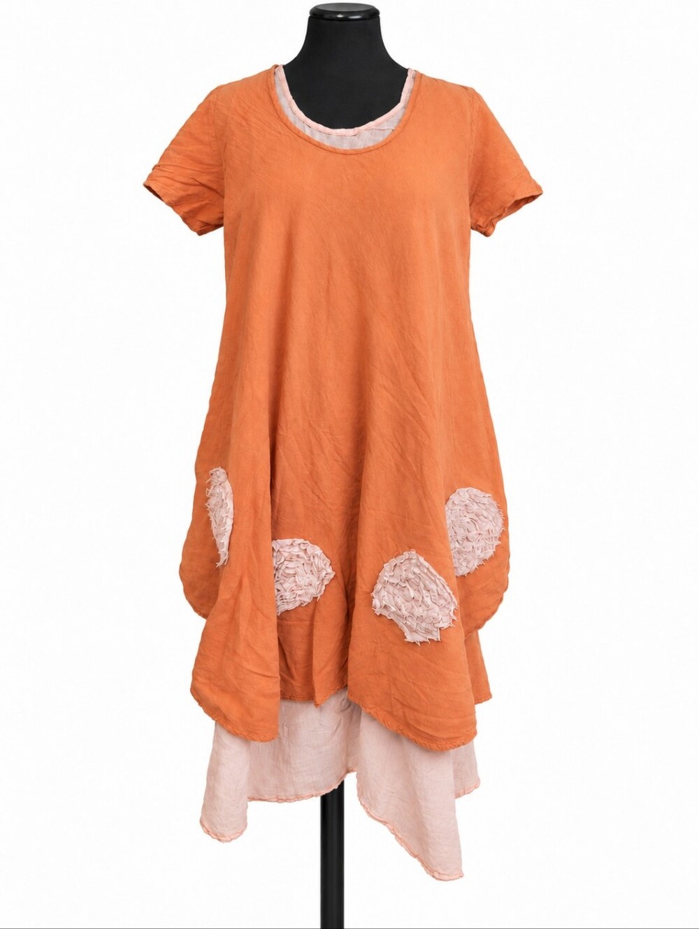 Om Zappy Burnt Orange Layered Cotton Lagenlook Boho Tunic Dress